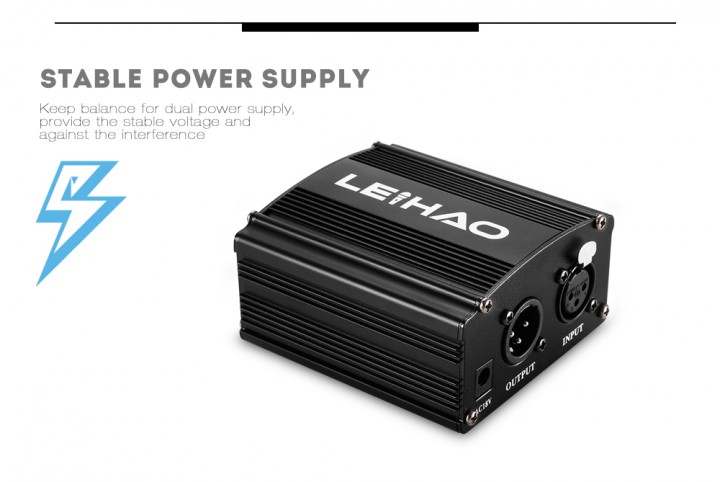 leihao 48v phantom power supply for condenser micr black eu plug