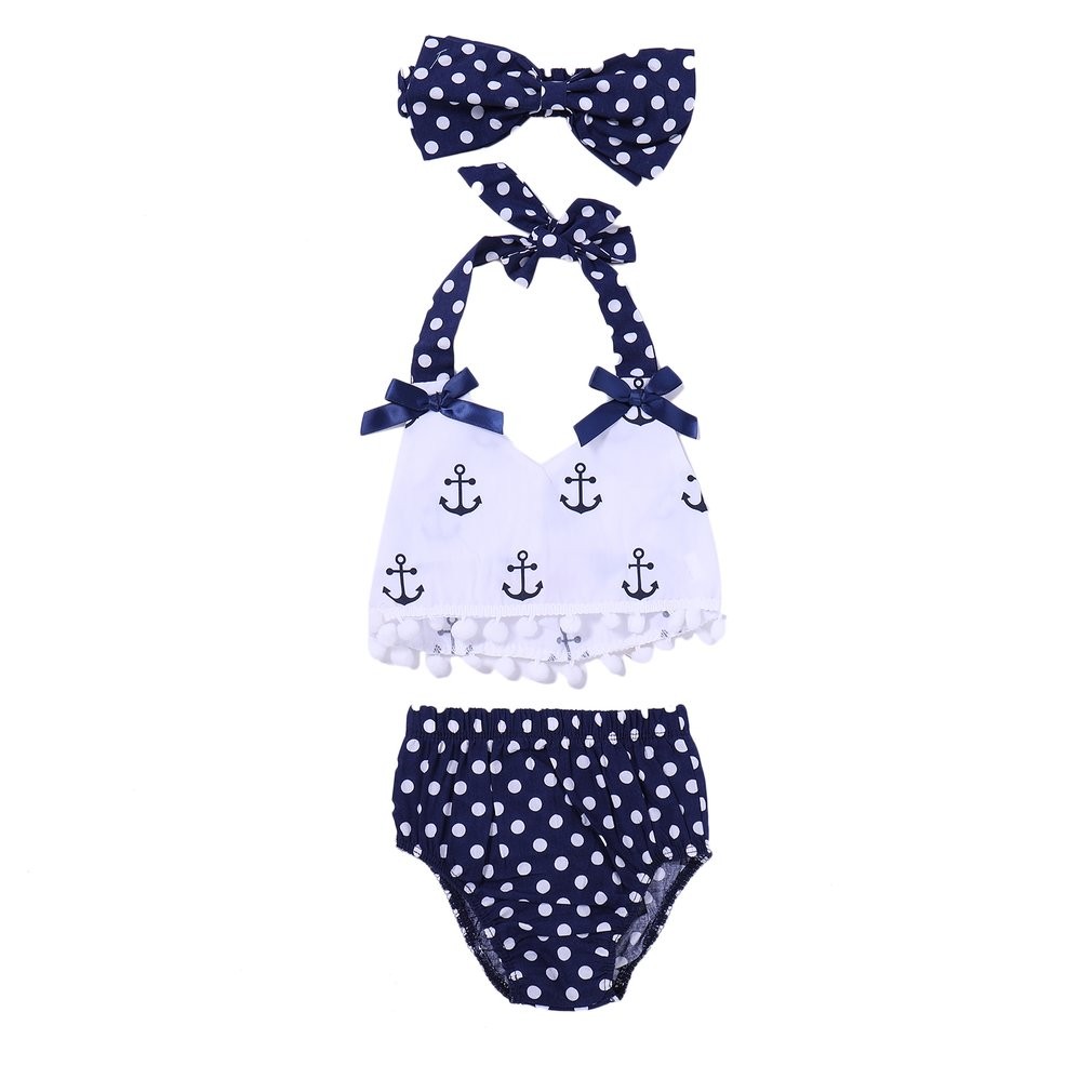 3pcs baby girls clothes anchor tops polka dot briefs headband