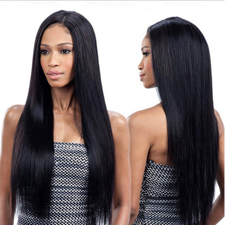 straight hair female wigs medium girl long hair headgear dark