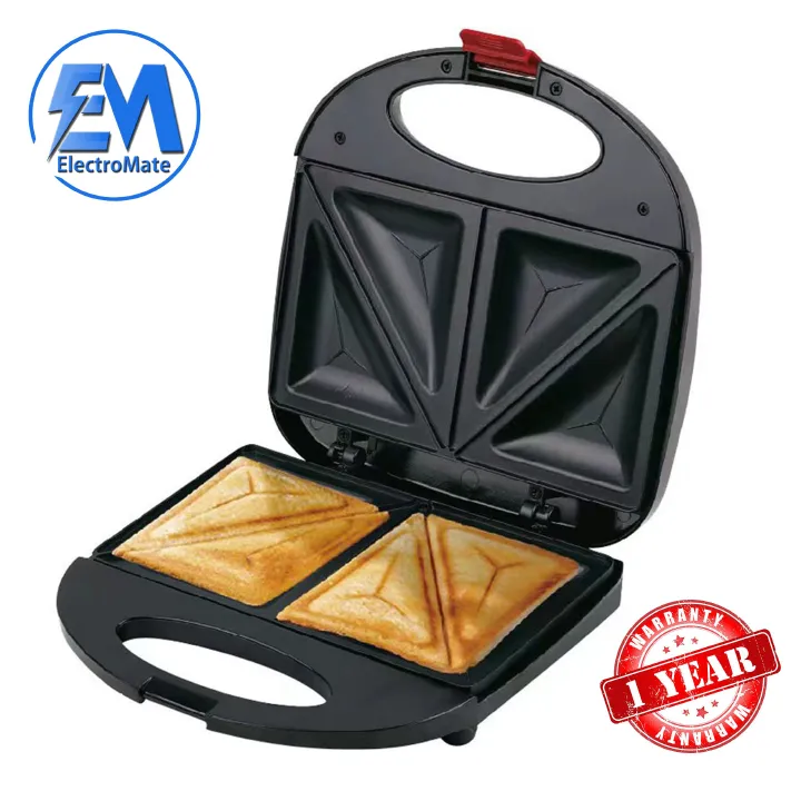 EM Sandwich Maker 2-Slice Non-Stick 750W Toaster for Bread – Perfect for Quick and Easy Snacks ElectroMate