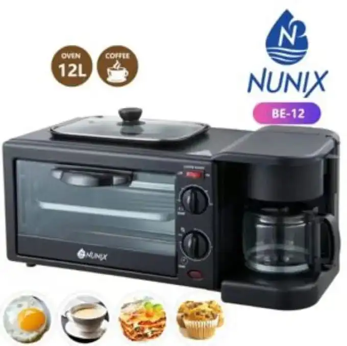 Nunix 3 In 1 Kitchen MultiFunction Breakfast Maker Machine with Grill, Tea-Coffee Maker/ Expresso and 12 Litres Oven