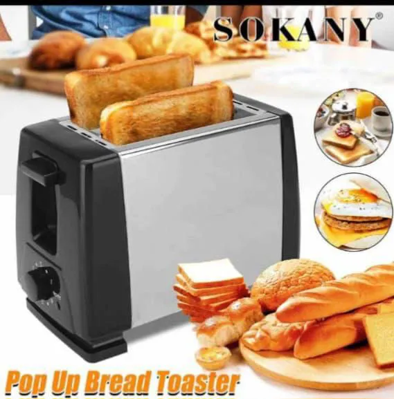 SOKANY Pop‑Up 2‑Slice Bread Toaster – Fast-Heating Stainless Steel Compact Toaster with Browning Control & Defrost Function