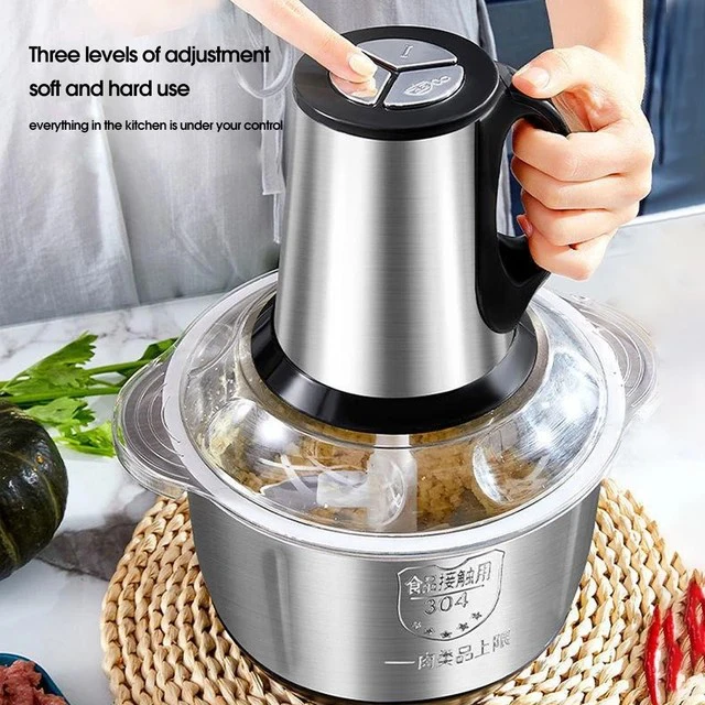 3L Large Capacity Electric Meat Grinder Vegetable Food Processing Machine Kitchen Multifunctional Stainless Steel Mixer