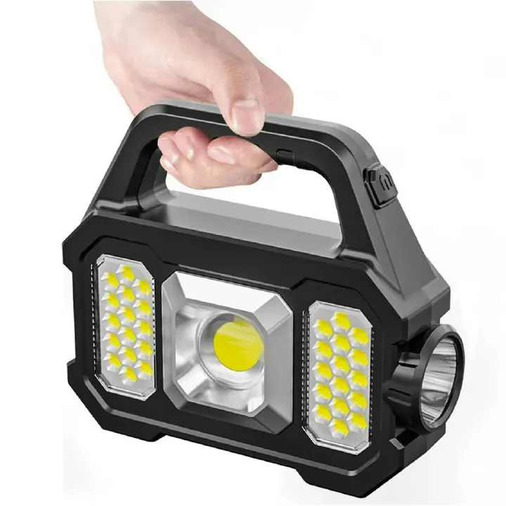 Solar Rechargeable Flashlight Zoomable Waterproof COB LED Torch Brightly Light Portable Powerful Lantern for Camping