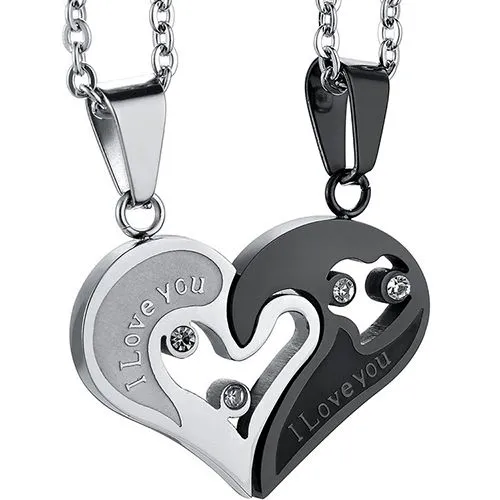 2Pcs/Set Couple Heart Shape I Love You Pendant Necklace Lovers Couples Jewelry Valentine's Gift，Fashion Couple Necklace Jewelry Unisex Lovers Couples Necklaces & Pendants