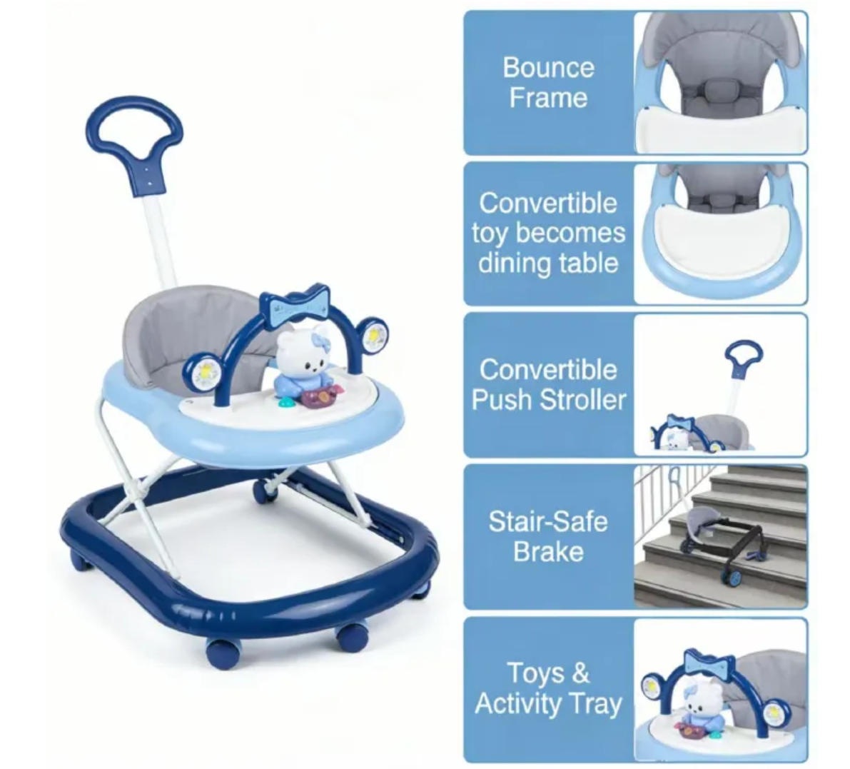 Momeasy 4-in-1 Baby Walker with Push Handle 