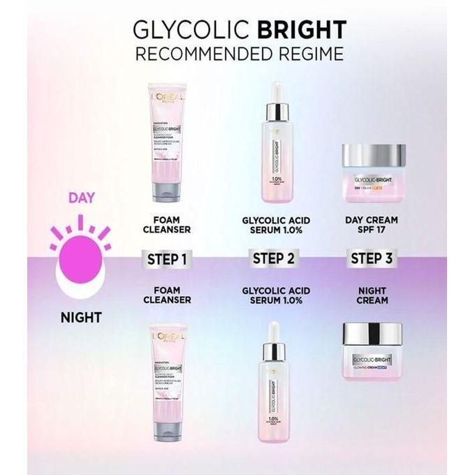 L'Oréal Paris Glycomplete Day Kit, Glycolic Bright Cleanser 100ml+ Day Cream 50ml +Serum 30ml