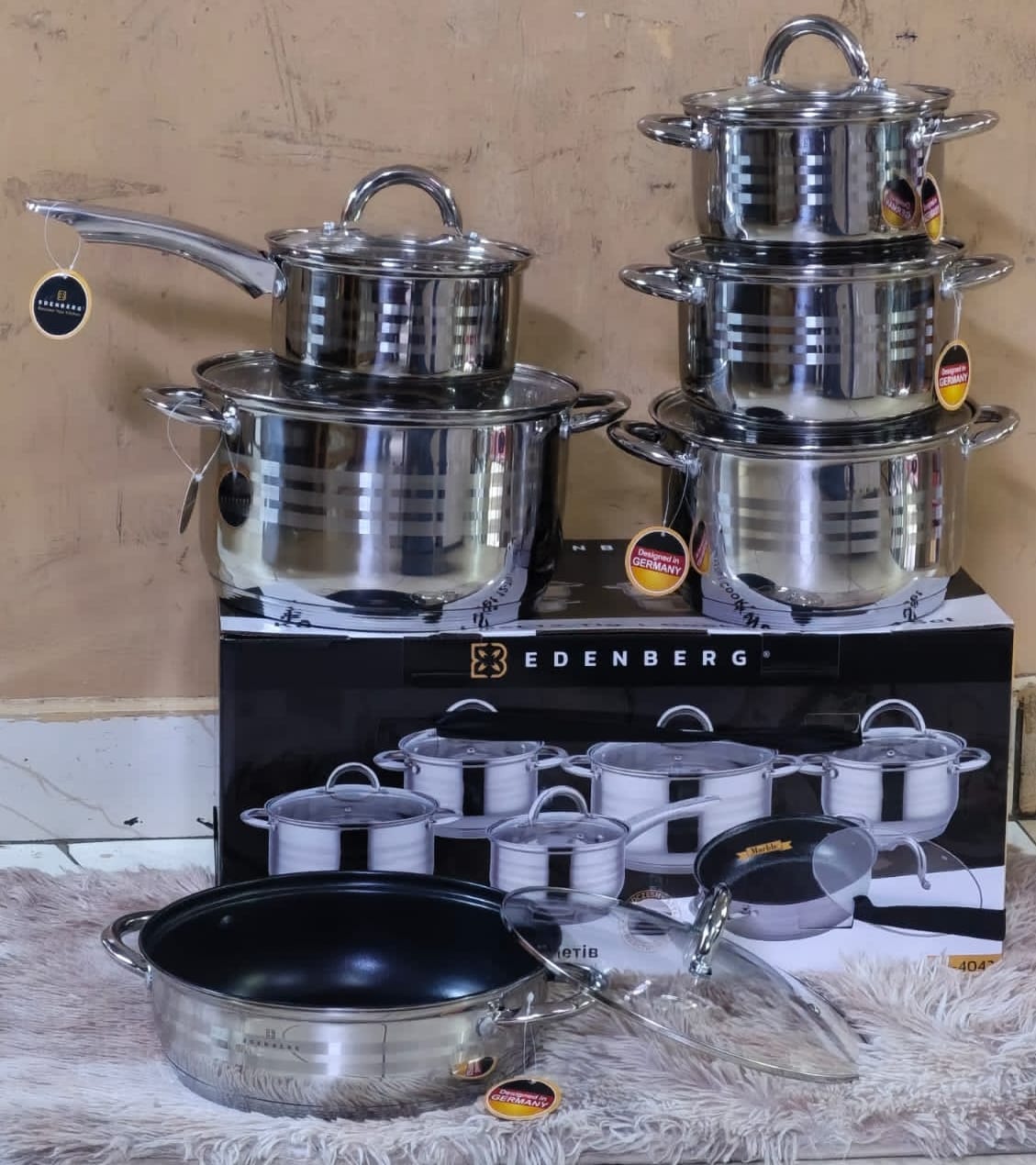 💃PRICE DROPPED🤩 EDENBERG Shiny Stainless Steel 12 Pcs Sufuria Set – Strong, Elegant & Modern Kitchenware 💃🤩