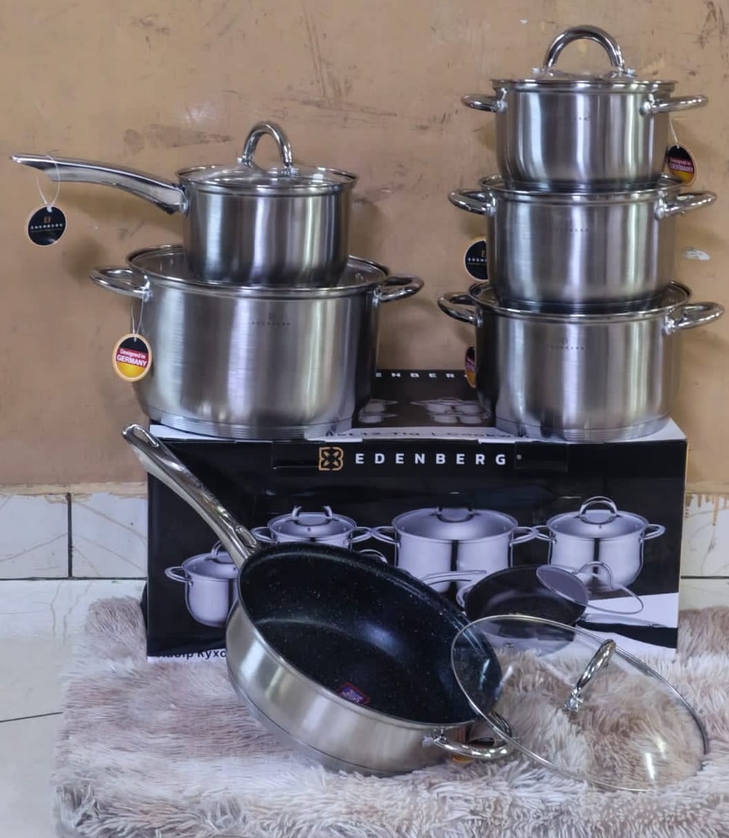 💃PRICE DROPPED🤩 EDENBERG Shiny Stainless Steel 12 Pcs Sufuria Set – Strong, Elegant & Modern Kitchenware 💃🤩