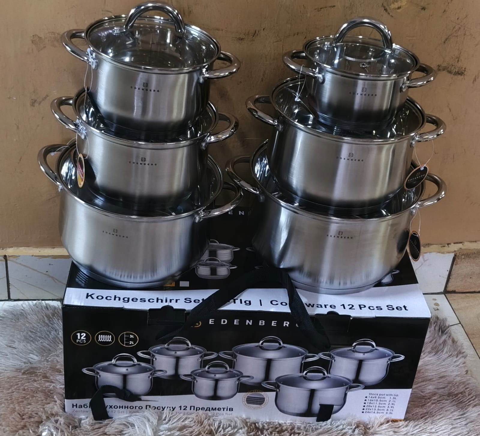 💃PRICE DROPPED🤩 EDENBERG Shiny Stainless Steel 12 Pcs Sufuria Set – Strong, Elegant & Modern Kitchenware 💃🤩
