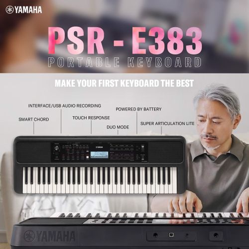 Yamaha PSR-E383 61-Key Portable Keyboard Touch Sensitive Piano Digital Music Keyboard With 650 Voices USB MIDI Learning Functions Beginner Electronic Piano For Students & Church