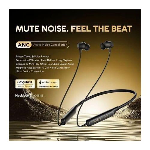 Oraimo Necklace 5 Wireless Neckband Earphones, ANC Noise Cancellation, 40H Playtime, Bluetooth 5.4, Fast Charging, Sound360 Spatial Audio, Magnetic Earbuds Kenya