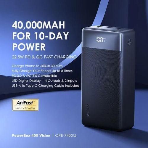 Oraimo PowerBox 400 Vision 40000mAh 22.5W Fast Charging Power Bank, USB-C PD QC3.0 Portable Charger, 4 Outputs, Smart LED Display, High Capacity Backup Battery Kenya
