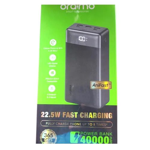 Oraimo PowerBox 400 Vision 40000mAh 22.5W Fast Charging Power Bank, USB-C PD QC3.0 Portable Charger, 4 Outputs, Smart LED Display, High Capacity Backup Battery Kenya