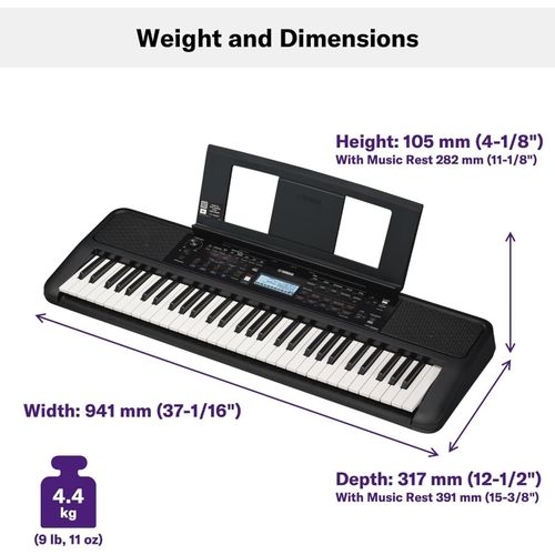 Yamaha PSR-E383 61-Key Portable Keyboard Touch Sensitive Piano Digital Music Keyboard With 650 Voices USB MIDI Learning Functions Beginner Electronic Piano For Students & Church