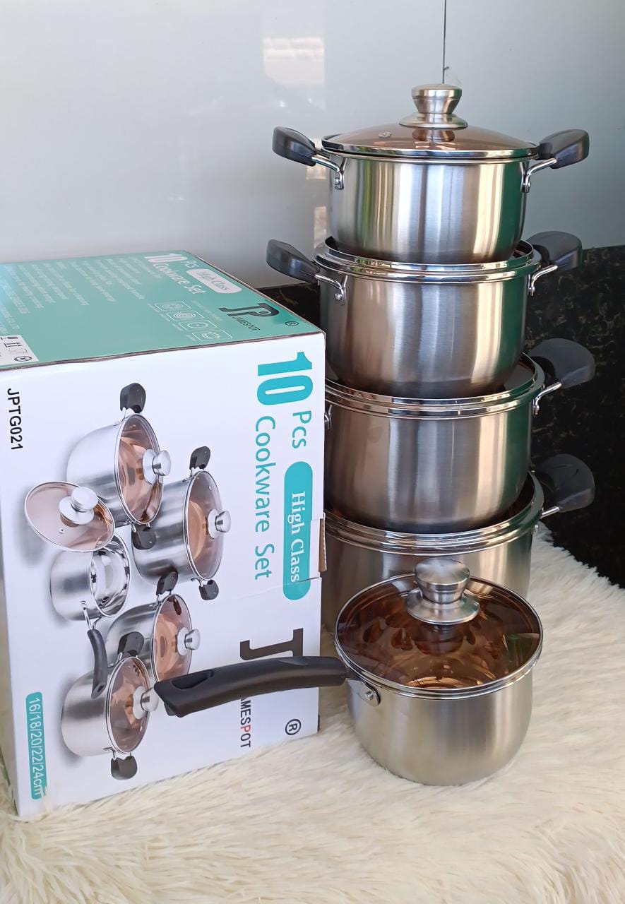 🍲 10 PCS JP STAINLESS COOKWARE SET 🍲✨

Upgrade your kitchen with this premium 10-piece stainless steel cookware set—designed for durability, efficiency, and modern cooking!