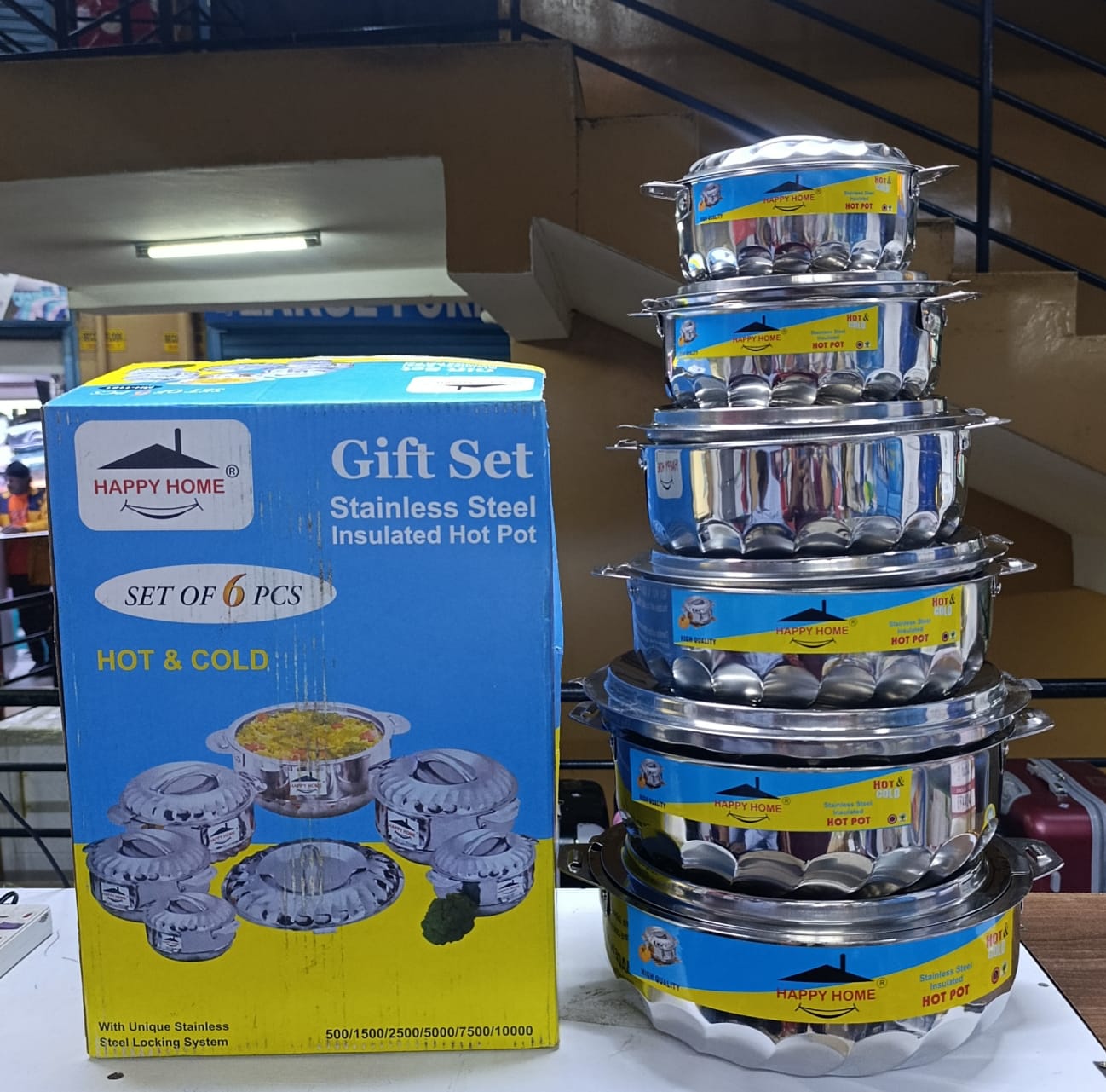 insulated with top quality🔥🔥6PCS High quality happy home Insulated stainless steel hot pot/Casserole/Serving Bowl(500/1500/2500/5000/7500/10000ML)🔥🔥double wall strong and sturdy Hot Pot is made