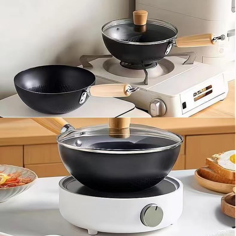 RESTOCKED🍂Deep Stir Nonstick Pans, Die Cast Scratch Resistant, Smokeless Frying Pan with Glass Lid and Traditional Handle🥳Fast and Uniform Heating: Its high thermal conductivity stainless steel bott
