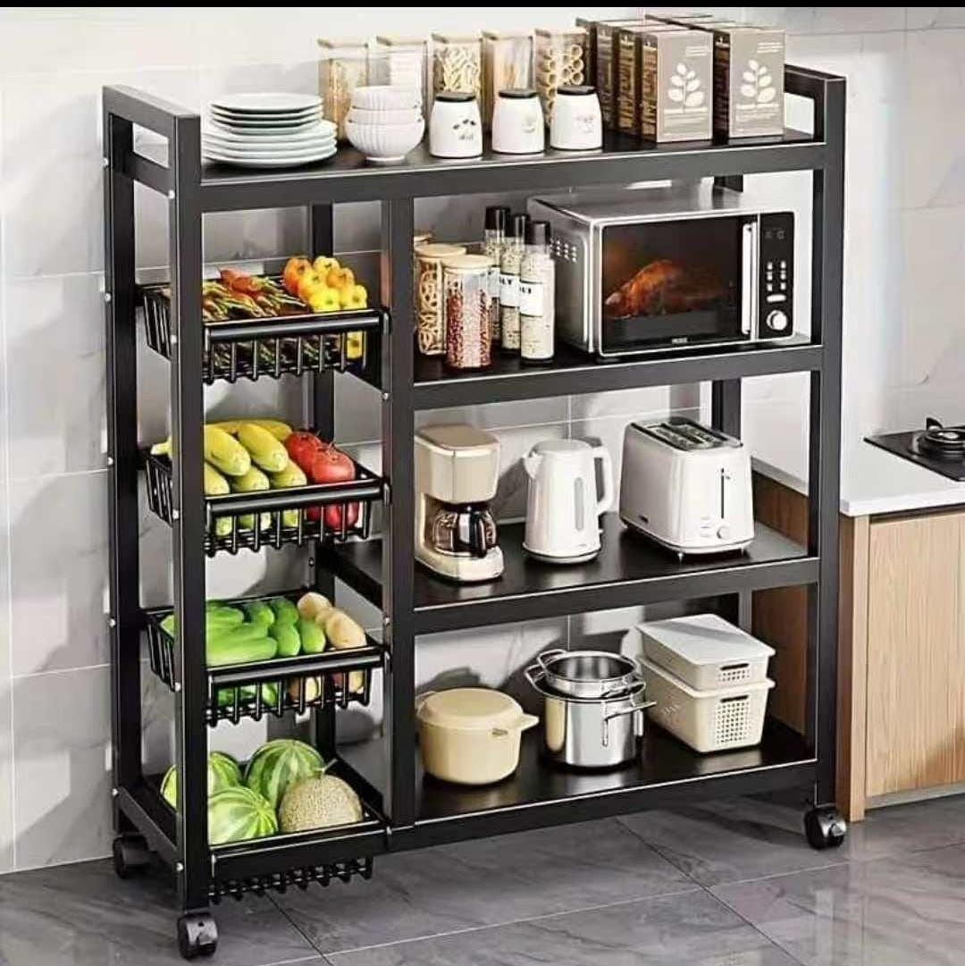 🔥🔥Multipurpose microwave fruit amd vegetable rack 🎀foldable storage rack, multipurpose shelf with wheels, kitchen storage organizer, heavy duty metal rack, foldable kitchen shelf kenya, movable ki