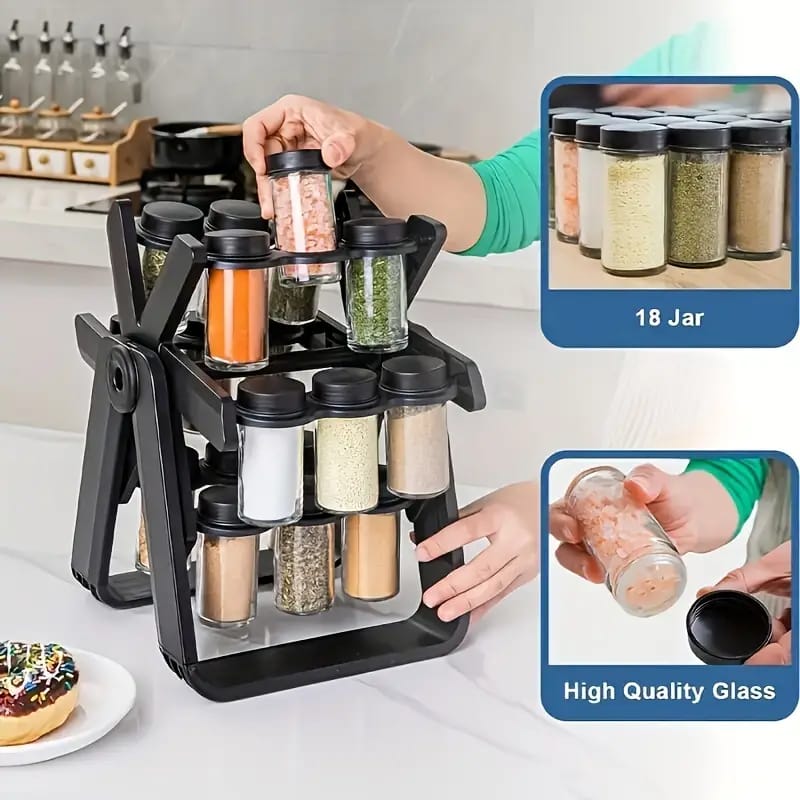 🛒Restocked⌚🍇Windmill 18 Jar Rotating Spice Rack with 18pcs 180ml Glass Jars, Space-Saving Kitchen Organizer, Rotatable Design for Easy Access to Spices, Herbs, and Seasonings🦋saving counter space w