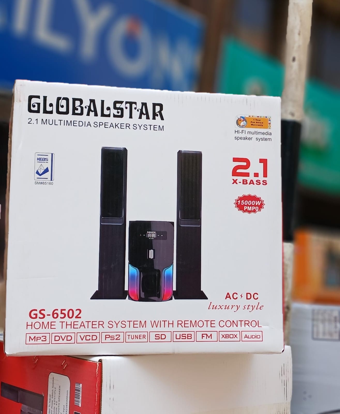 Globalstar GS-6502  2.1CH Mini Home Theater MULTIMEDIA WOOFER SYSTEM WITH 2 TALL Boys SPEAKERS SUBWOOFER with AC DC USB/FM/BLUETOOTH 15,000W PMPO HI-FI   Sound Speaker System