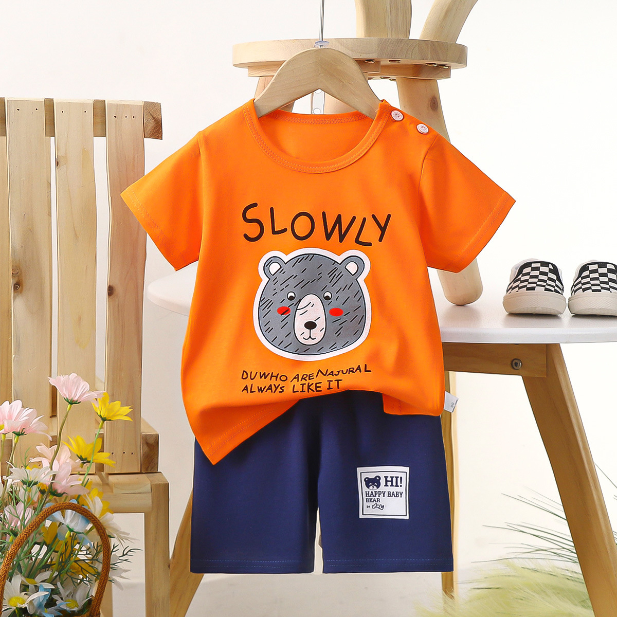 Children's short sleeved set, pure cotton boys' T-shirt, baby summer children's clothing, girls' shorts baby clothes, soft and comfortable, wholesale price