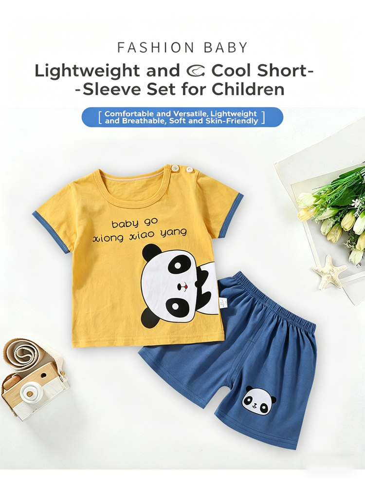 Children's short sleeved set, pure cotton boys' T-shirt, baby summer children's clothing, girls' shorts baby clothes, soft and comfortable, wholesale price