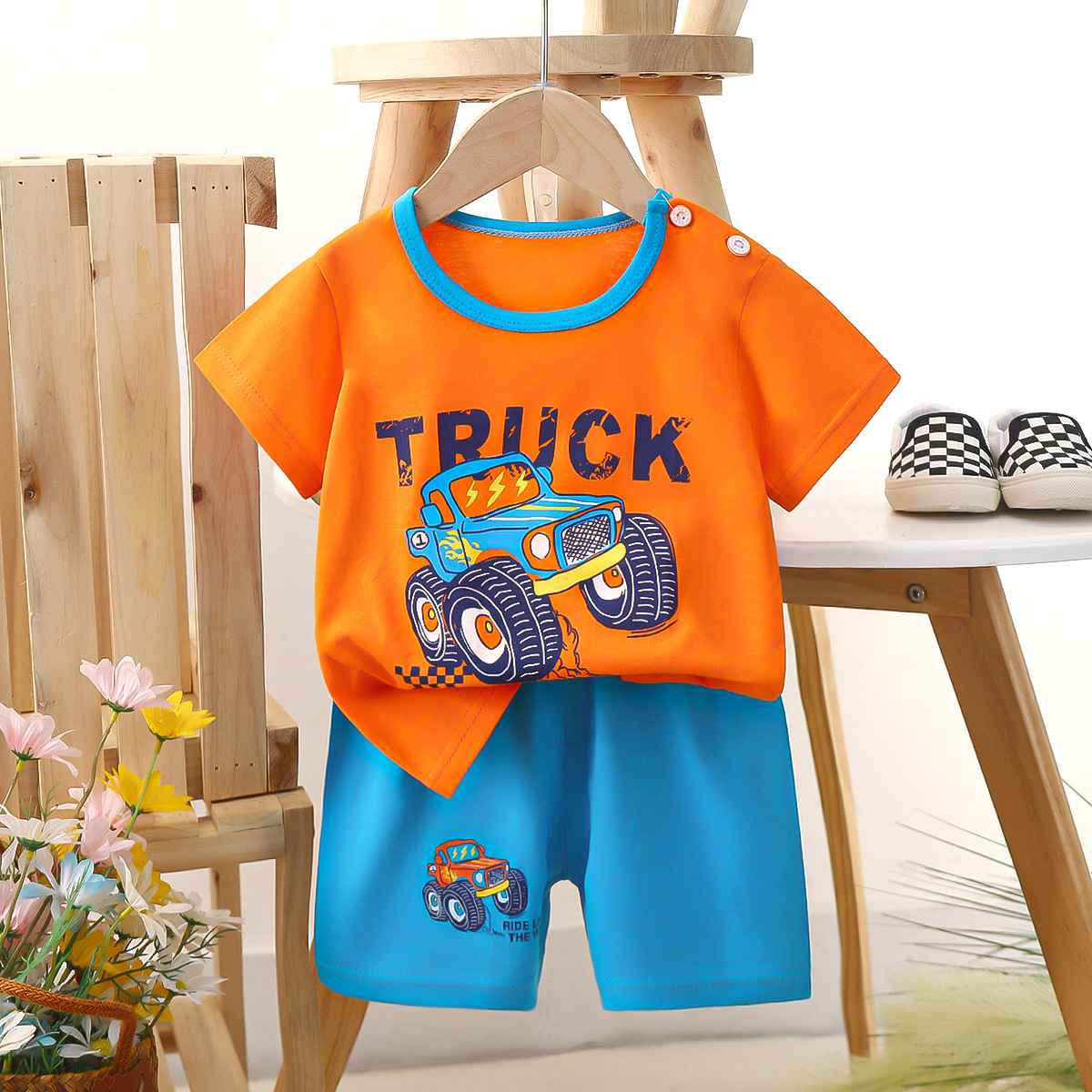 Children's short sleeved set, pure cotton boys' T-shirt, baby summer children's clothing, girls' shorts baby clothes, soft and comfortable, wholesale price