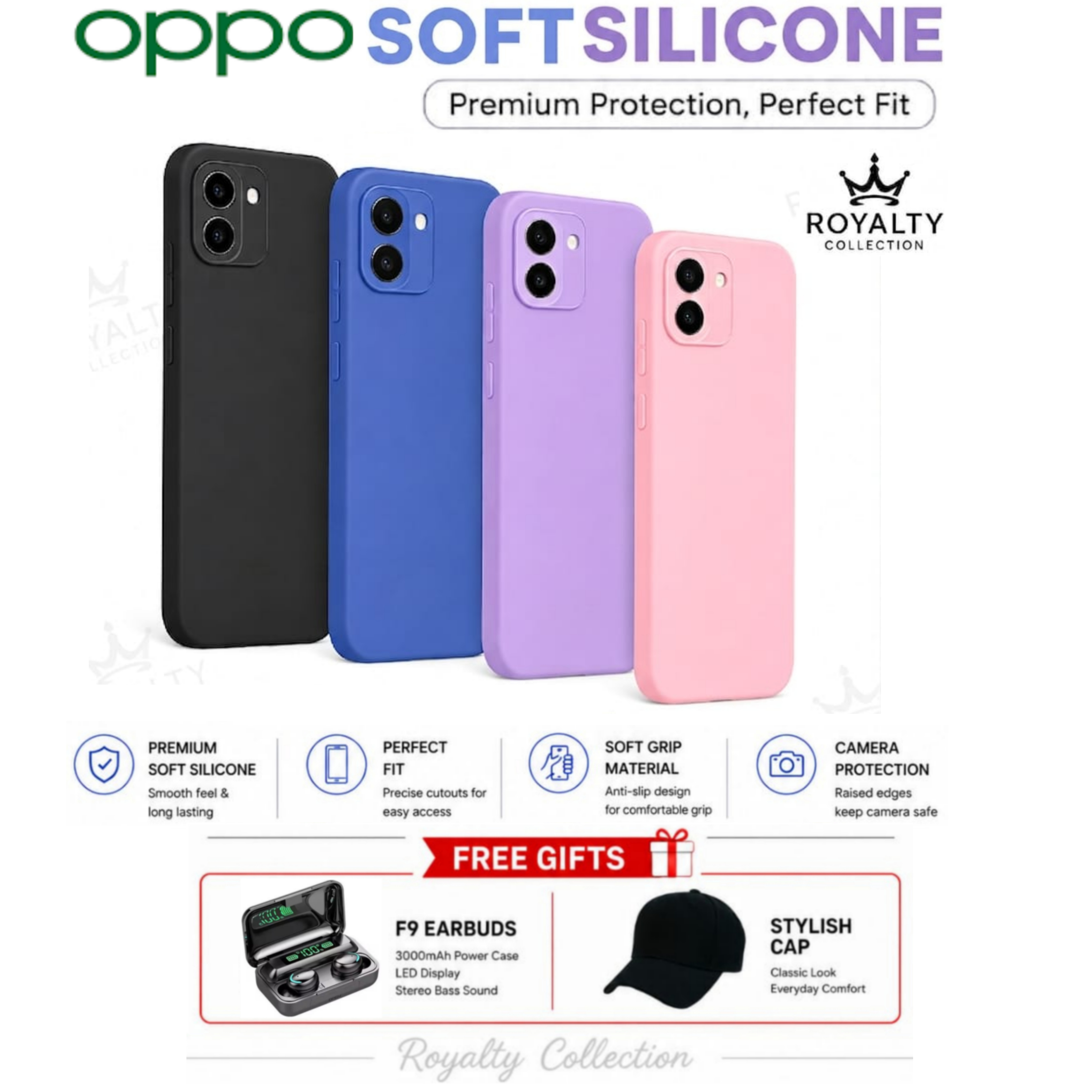 [SUPER DEALS!!!] OPPO A5,A17k,Reno 13f,A3,A3x,A5 Pro,A78,Reno 10,A54,A58,A18,A38,A57,A57s,A77,A77s,Reno 12,12 Pro,Reno 14f,Reno 13 Silicone Cover + Free F9 Earbuds + Free Unisex Baseball Cap