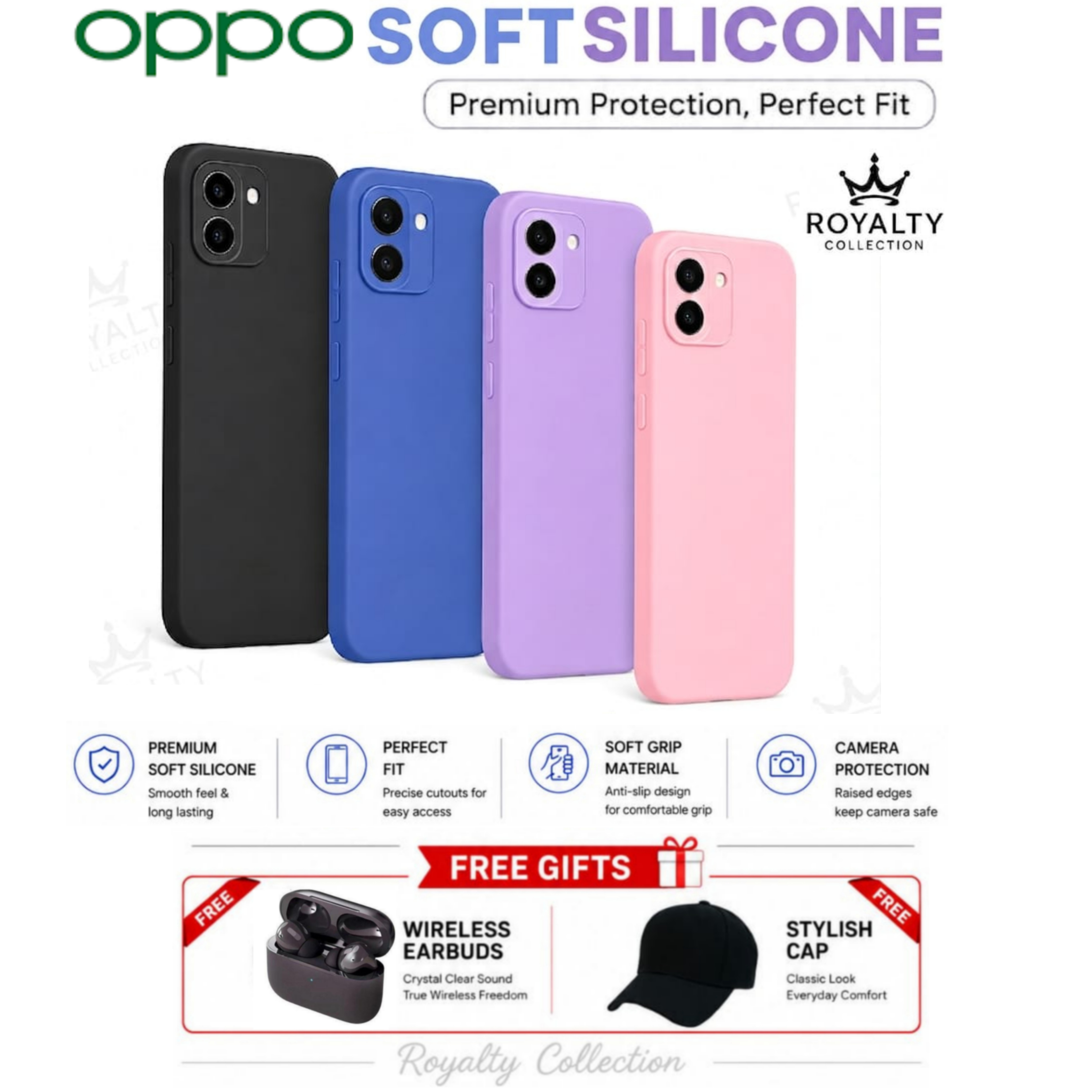 [SUPER DEALS!!!] OPPO A5,A17k,Reno 13f,A3,A3x,A5 Pro,A78,Reno 10,A54,A58,A18,A38,A57,A57s,A77,A77s,Reno 12,12 Pro,Reno 14f,Reno 13 Silicone Cover + Free Pro3 Earbuds + Free Unisex Baseball Cap