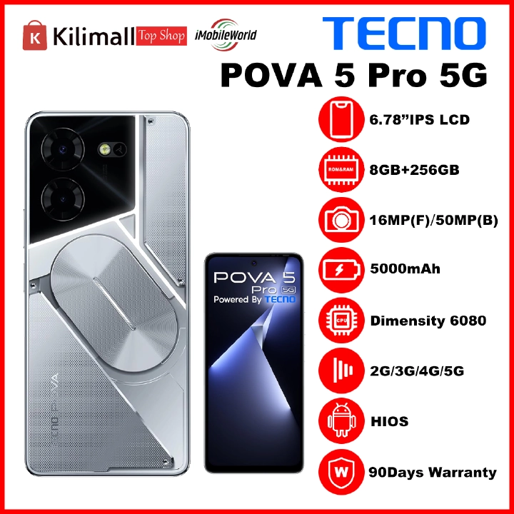 Refurbished Phone TECNO POVA 5  Pro 5G (LH8n) 8GB RAM + 256GB ROM Silver Fantasy 6.78 inch Display Dual SIM 16M Front Camera 50M Back Camera 5000mAh Battery 3 Months Warranty_12023560
