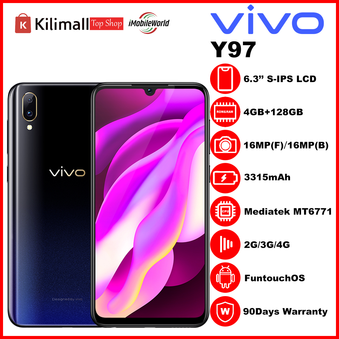 Refurbished VIVO Y97 4GB RAM 128GB ROM   6.3inch 2200-3999mAh Dual SIM 16MP+16MP Android Smartphones/Mobile Phones+ GUOHAO Wired Earphone