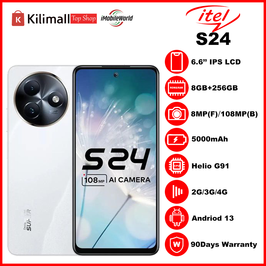【Free Earbuds】Refurbished Itel S24 8GB+256GB (Dual SIM) 108MP Camera  5000mAh battery  6.6" 90HZ Screen 4G Network Fingerprint Unlock