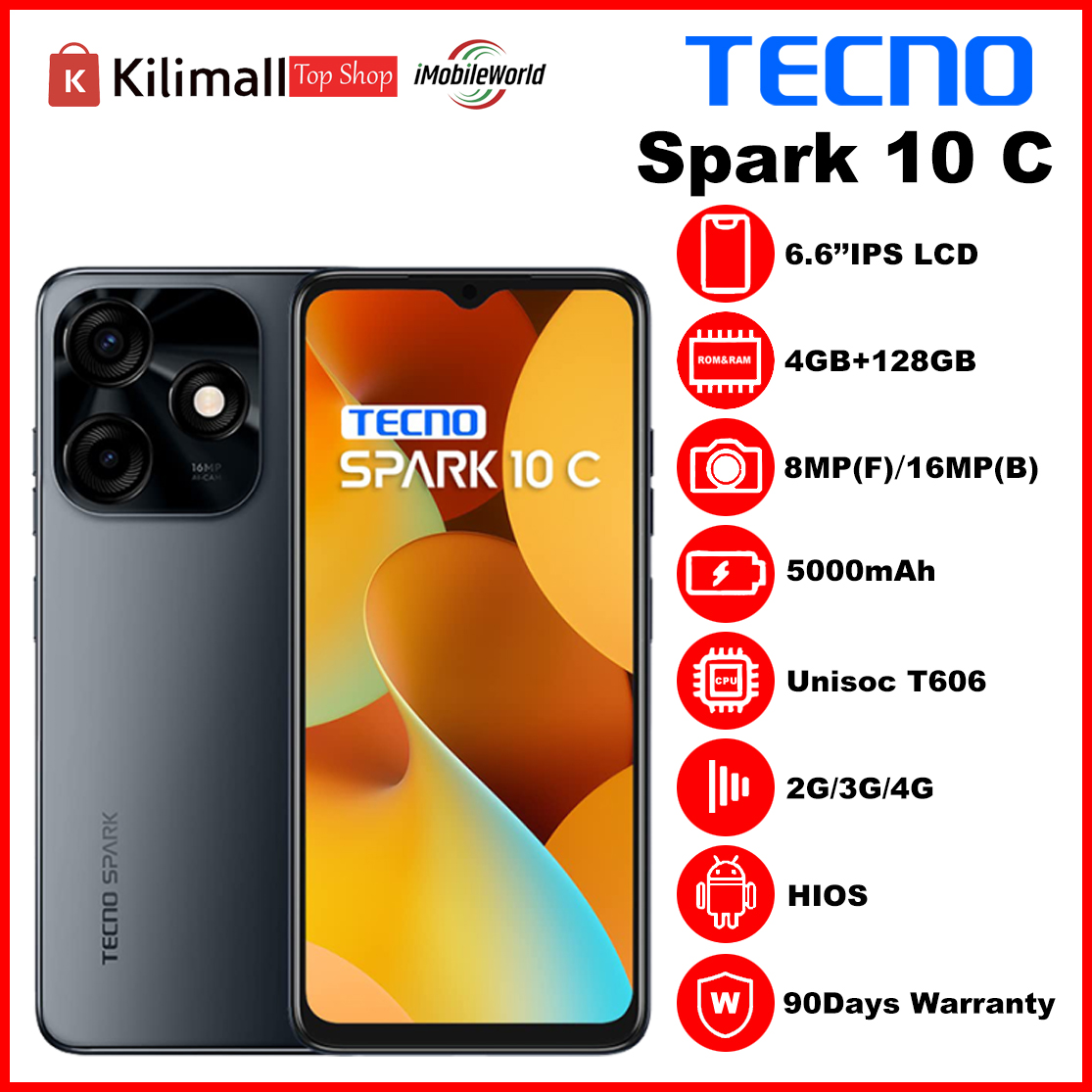 Refurbished TECNO SPARK 10C Smartphones 128GB+8GB 6.6" HD+90Hz Refresh 16MP+8MP 5000mAH Super Battery 18W Type-C Fast Charging 4G Dual SIM Fingerprint Unlock Smartphones