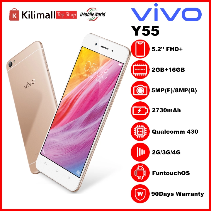Refurbished Vivo Y55 2GB RAM 16GB ROM 5.2inch " 2730 mAh Dual SIM 8MP+5MP Android Smartphones/ Mobile Phones