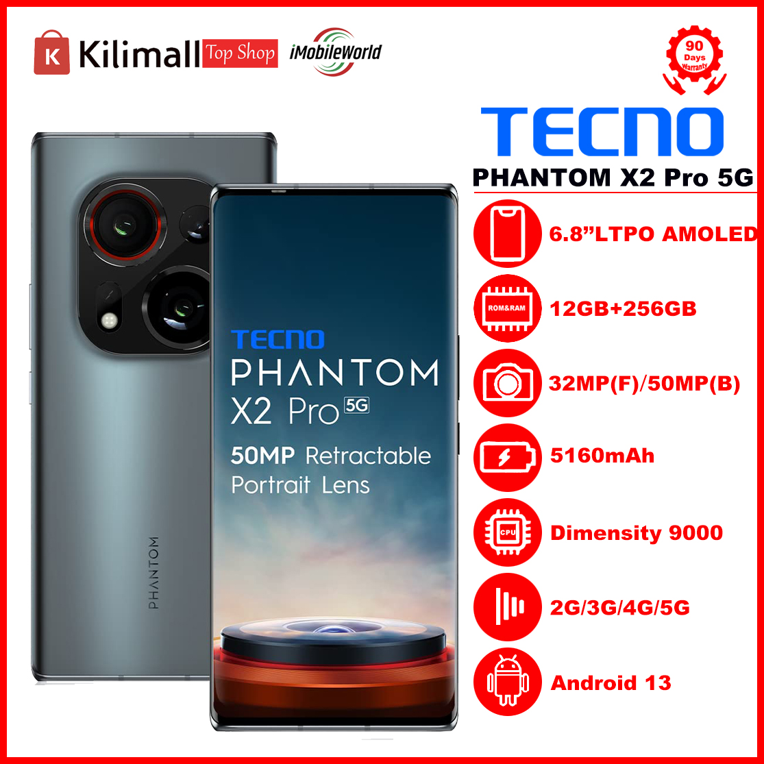 Refurbished TECNO PHANTOM X2-5G 8GB RAM 256GB ROM 6.8" 5160 mAh Dual SIM 64MP+32MP Android Smartphones/ Mobile Phones