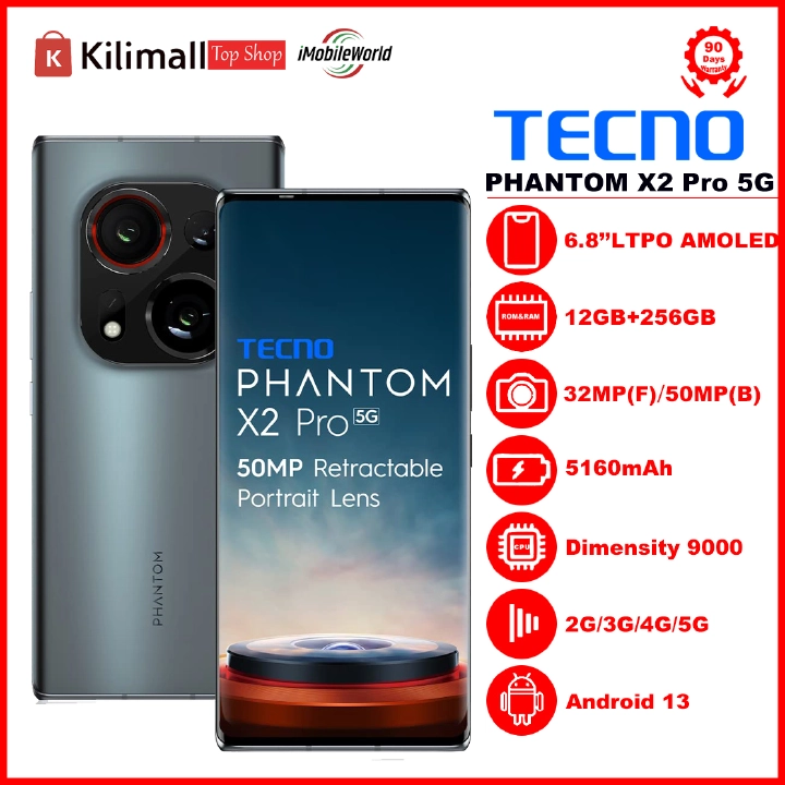 Refurbished TECNO PHANTOM X2-5G 8GB RAM 256GB ROM 6.8" 5160 mAh Dual SIM 64MP+32MP Android Smartphones/ Mobile Phones