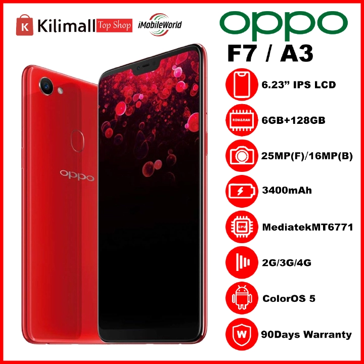 Refurbished Phone OPPO F7 / A3 6GB+ 128GB 6.23" IPS LCD 25MP+16MP Camera 3400mAh Dual SIM 4G network 3 Months Warranty  Smart Phone