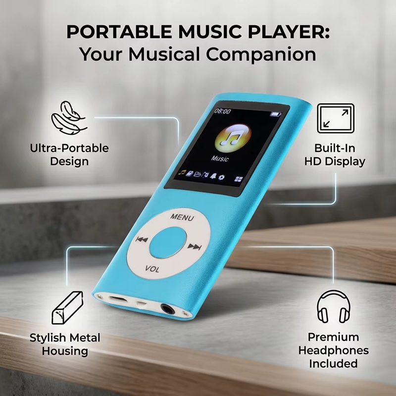 Classic 4th Gen MP3 MP4 Player 1.8 Inch HD Display Portable Music Video Player E-Book Student Walkman Includes a 16GB Memory Card — Large Capacity