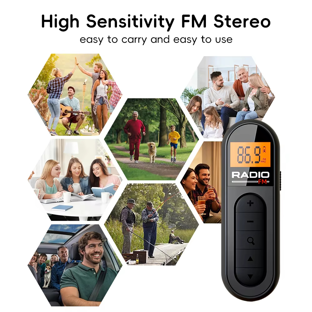 FM Portable Radio, Rechargeable Pocket Radio with Best Reception Digital Tuning, LCD Screen,Belt Clip, Stereo Sound Earphone Jac for Meetings, Tours- Comes with Earphones