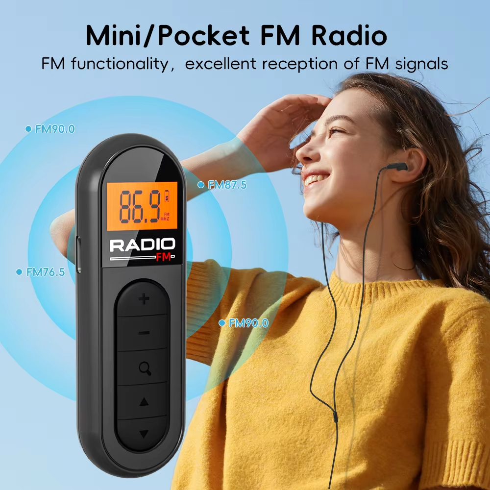 FM Portable Radio, Rechargeable Pocket Radio with Best Reception Digital Tuning, LCD Screen,Belt Clip, Stereo Sound Earphone Jac for Meetings, Tours- Comes with Earphones