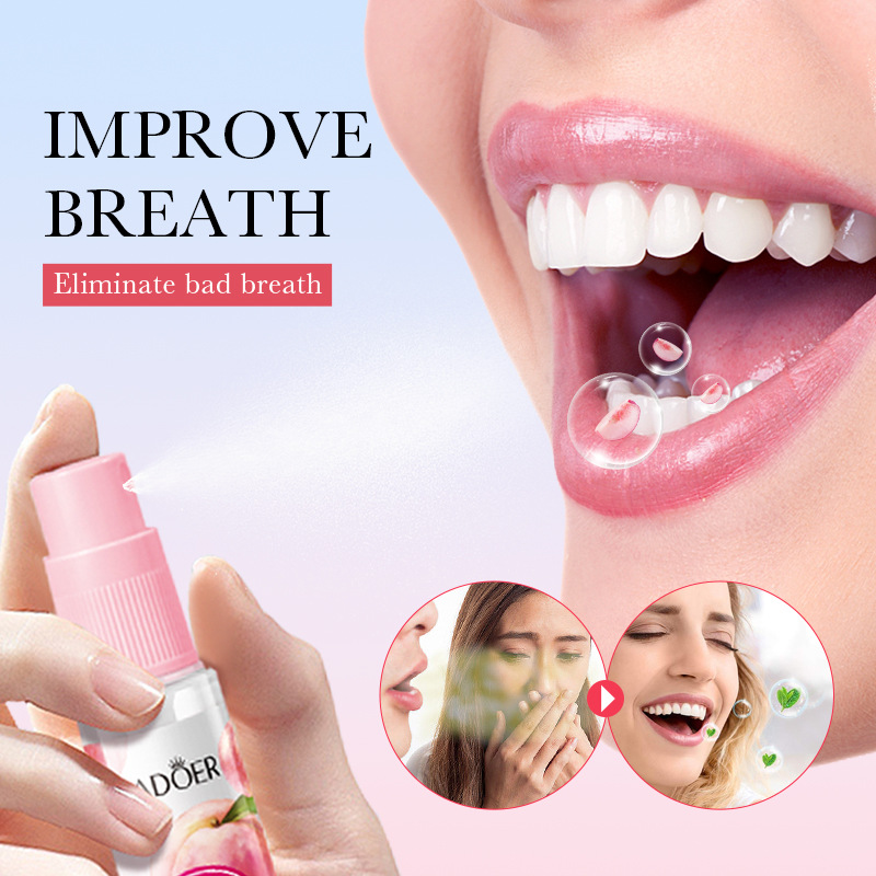 SADOER Breath Freshener Peach Oral Spray, Mouth Spray Lemon Extract Care For Oral Health, Removes Odor, Breath Freshener