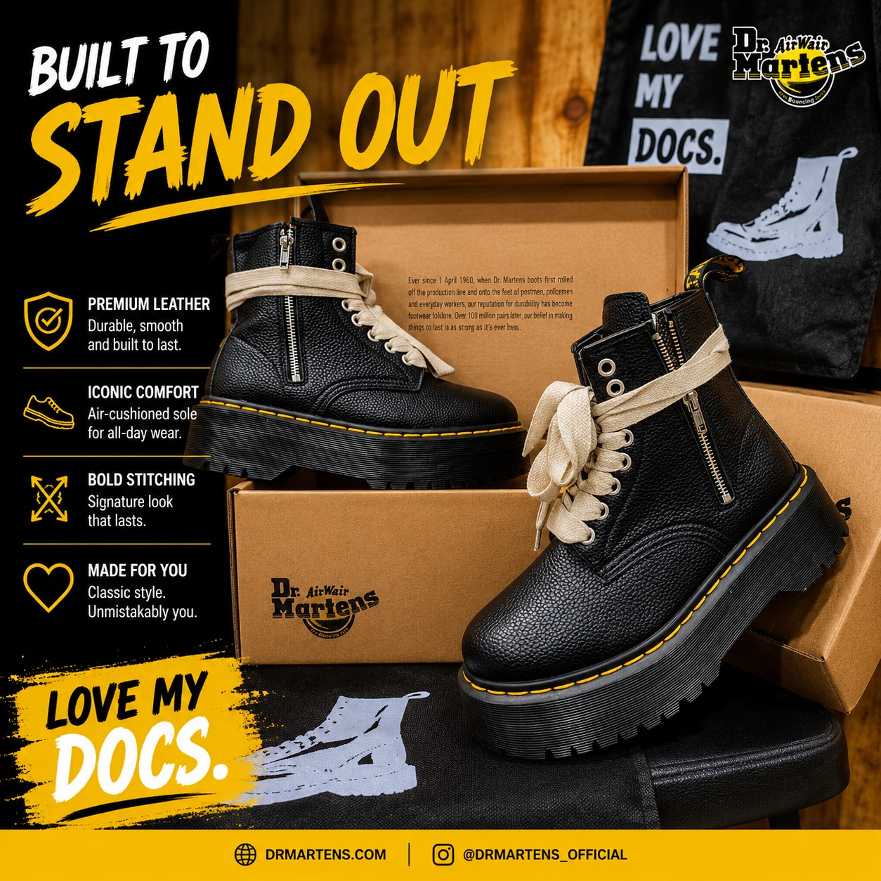 🔥 Quality Dr. Martens Unisex Platform Oxford Boots Shoes – Black Chunky Sole Lace-Up Casual Shoes | Trendy Gothic Streetwear Platform Loafers | Comfortable Thick Sole Fashion Sneakers for Women | Eve