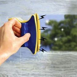 Magnetic Window Cleaner Double-Side Glazed Two Sided Glass Cleaner Wiper (Blue) Magnetic window glass cleaner handheld double sided wiper surface tall building cleaning tool