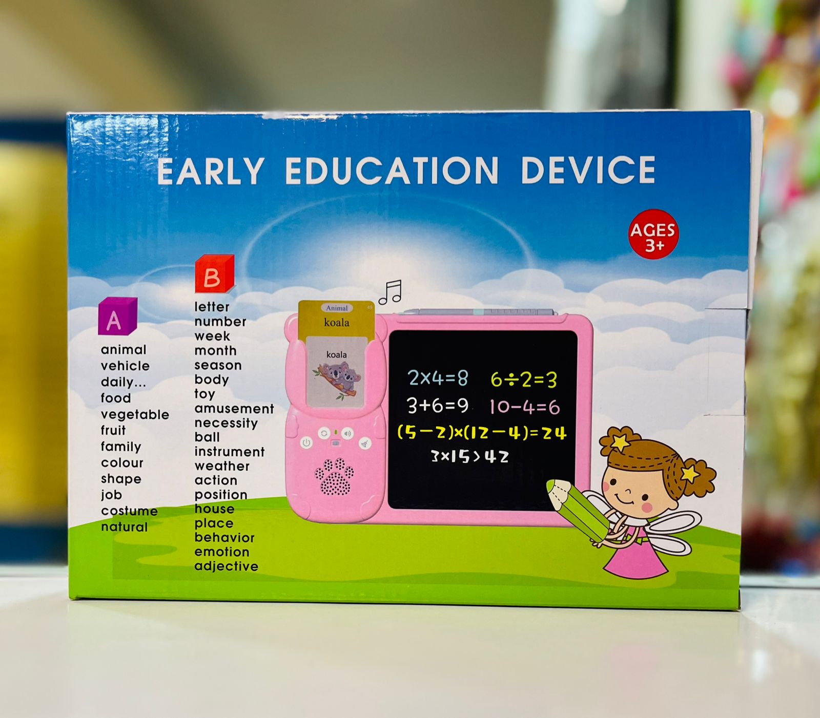 2-in-1 Early Education Learning Device for Kids – Talking Flashcard Reader with LCD Writing Tablet Interactive Preschool Educational Toy with Voice, Drawing Screen and Rechargeable Battery Ages 3+