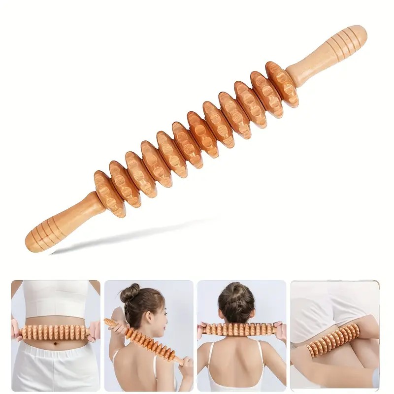 Wood Therapy Massage Tool – Beech Wood Rolling Pin Scraping Stick for Back Massage, Muscle Relief, Tendon Therapy and Gua Sha Body Sculpting Tool for Home Use