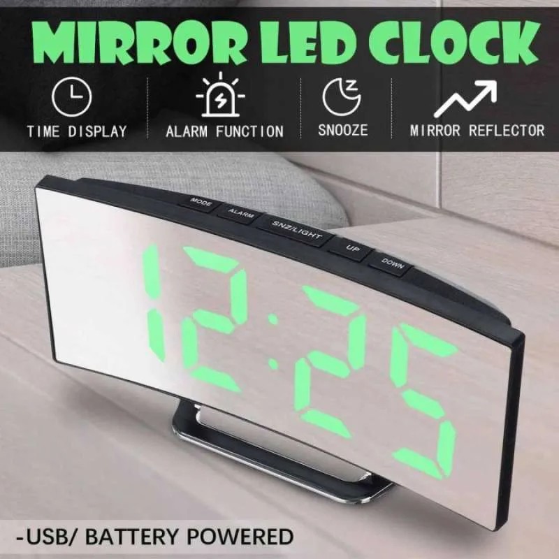 Digital LED Bedside Alarm Clock – 7” Curved Display with Snooze Night Light Dual Brightness USB Charging Port Battery Backup 12/24H Display Heavy Sleepers Travel & Bedroom Clock Gift