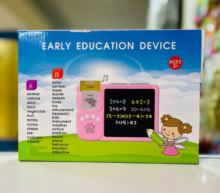 2-in-1 Early Education Learning Device for Kids – Talking Flashcard Reader with LCD Writing Tablet Interactive Preschool Educational Toy with Voice, Drawing Screen and Rechargeable Battery Ages 3+