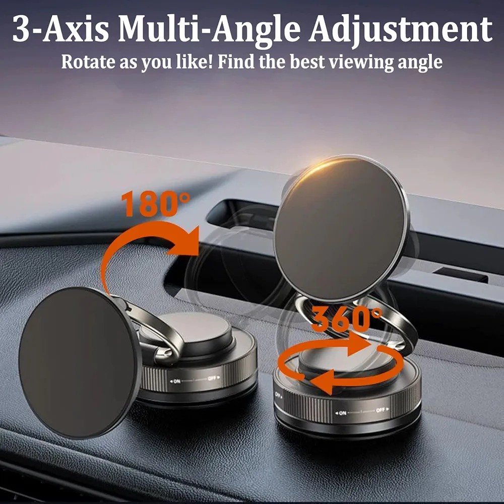 Magnetic Smart Phone Holder – 360° Rotating Multi-Angle Vacuum Suction Mount for Car, Desk, Wall and Gym Hands-Free Foldable Phone Stand Dashboard Clip Universal Mobile Support