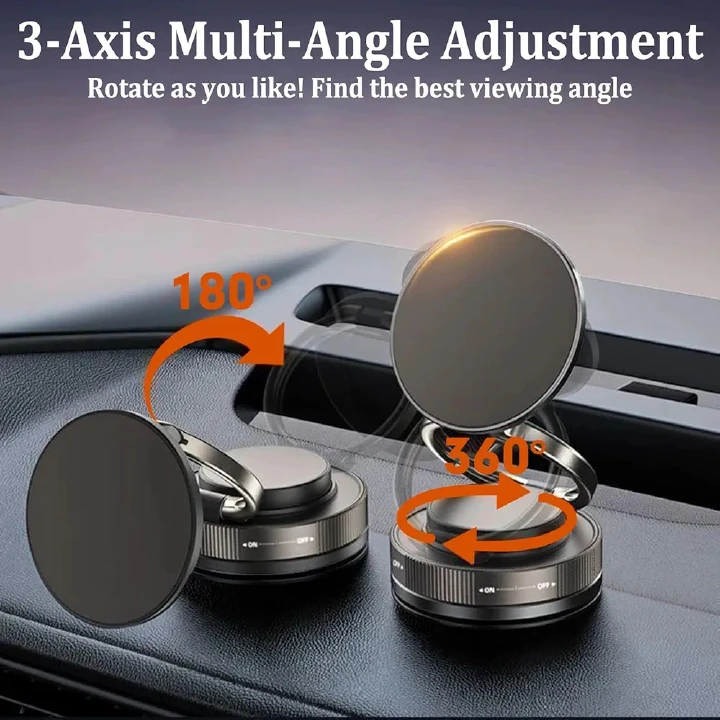 Magnetic Smart Phone Holder – 360° Rotating Multi-Angle Vacuum Suction Mount for Car, Desk, Wall and Gym Hands-Free Foldable Phone Stand Dashboard Clip Universal Mobile Support